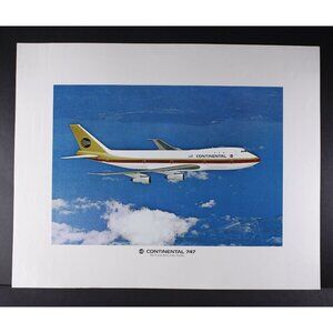 1970s Continental Airlines Boeing 747 airplane travel poster 16x20", vintage